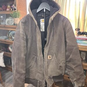 Brown CARHARRT DESTROYED  Hooded Jacket Coat VINTAGE MEDIUM